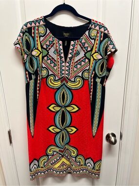 Laundry by Shelli Segal Red Geometric Tribal V-Neck Shift Dress L